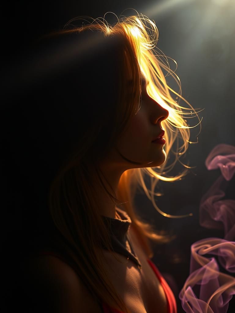 Ethereal Woman: Sunbeams and Shadows in Dreamscape