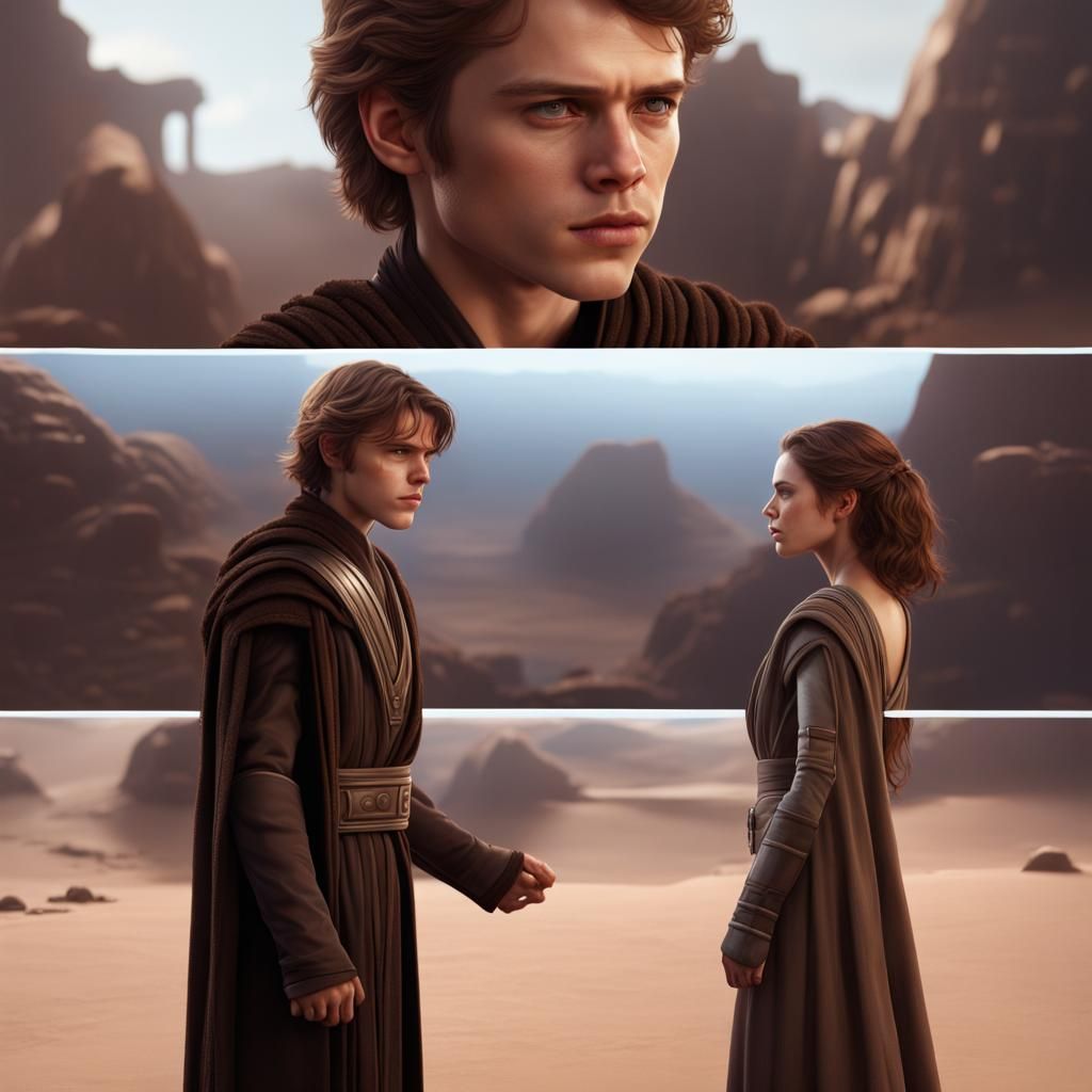 Anakin Skywalker and Brown-Haired Girl: Romantic Fantasy Art