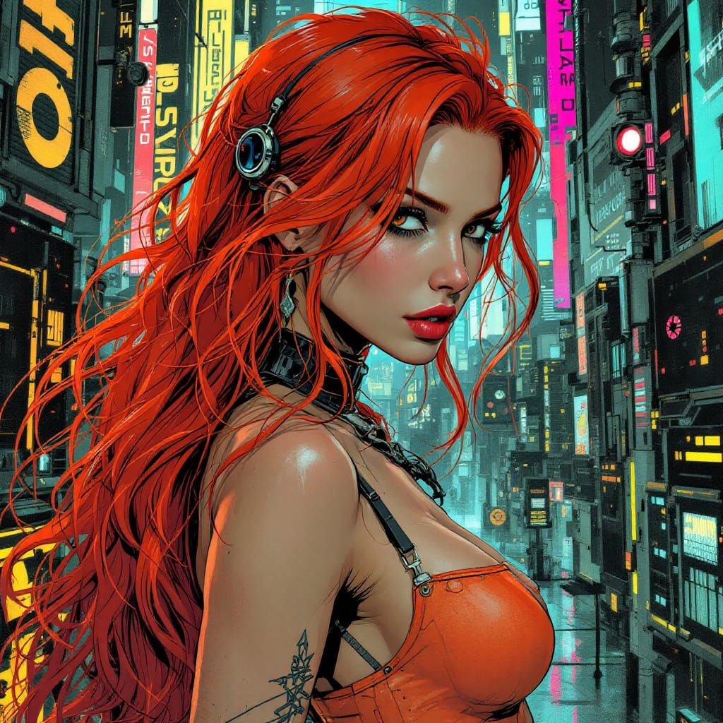 Redhead in Cyberpunk Style, Comic Art