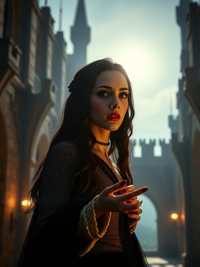 Ethereal Gothic Princess in Medieval Castle, Illuminated by ...