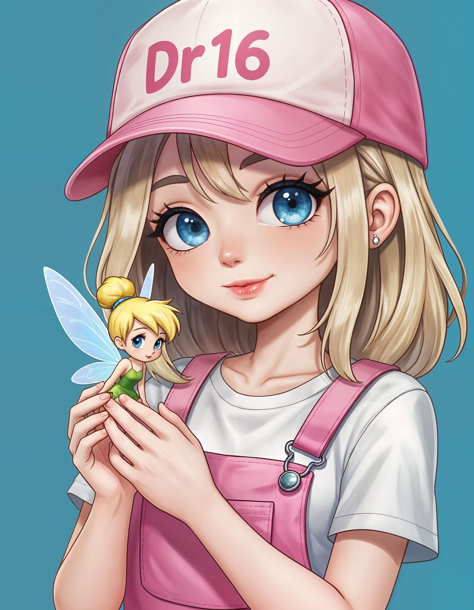 Chibi Girl Holding Tinkerbell in Anime Style
