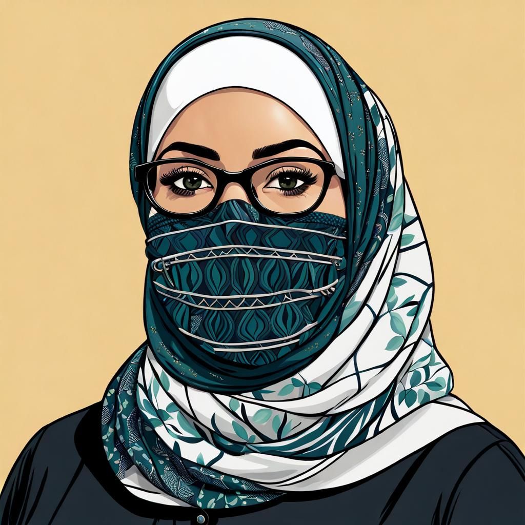 Painting of a Woman in Hijab with Croatian Backdrop