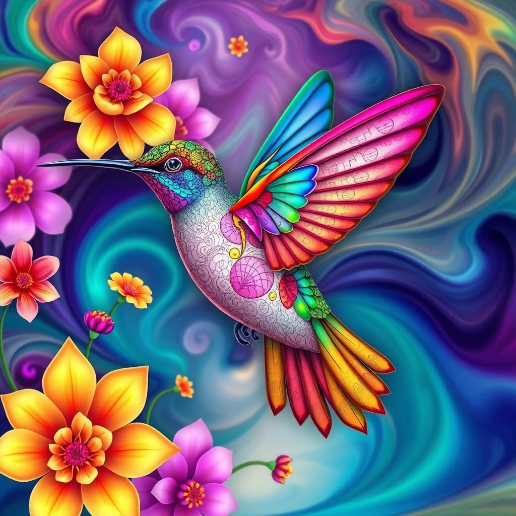 Vibrant Iridescent Hummingbird Soars Amidst Kaleidoscope of ...
