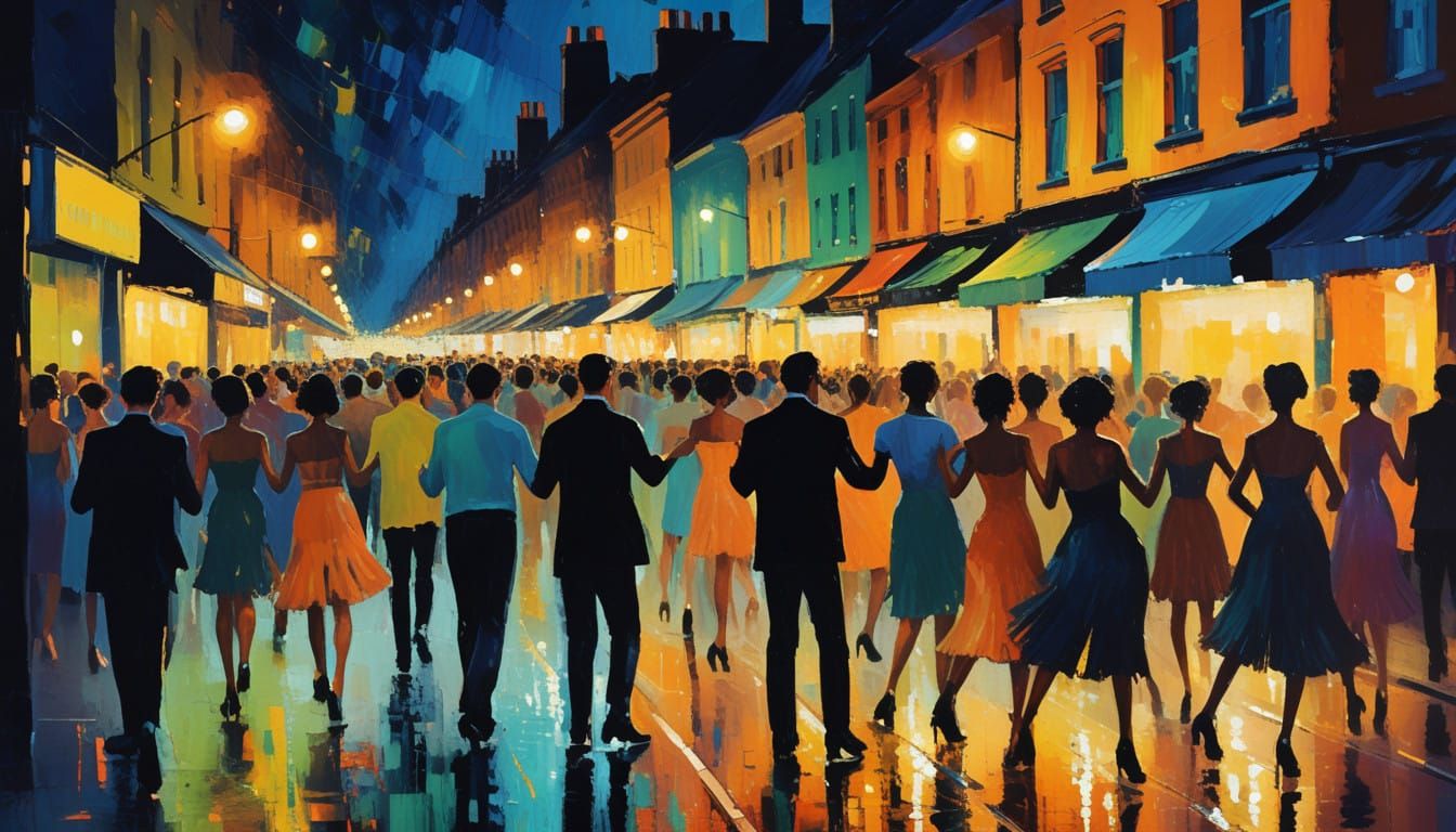 Immersive Nightlife Scene in Vibrant Abstraction