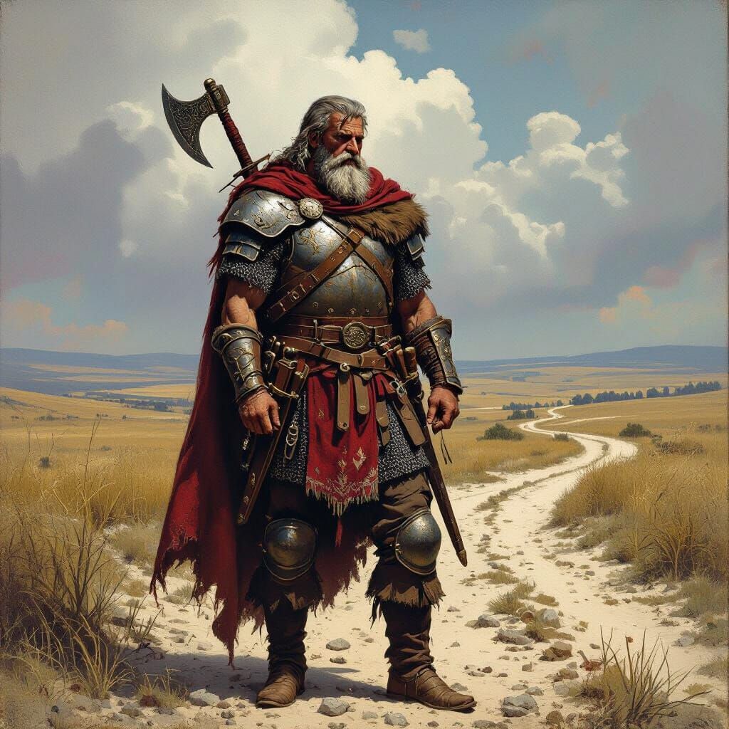 Melancholy Conan-esque Warrior at Crossroads