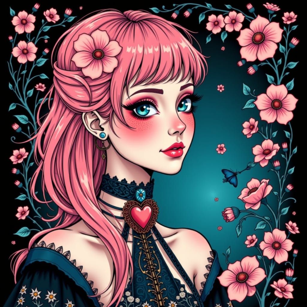 Emo Goth Woman with Pink Hair in Twilight