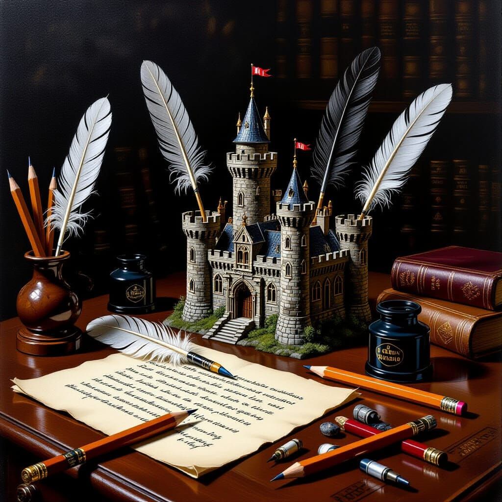 Pencils Morph into Castles on Antique Desk