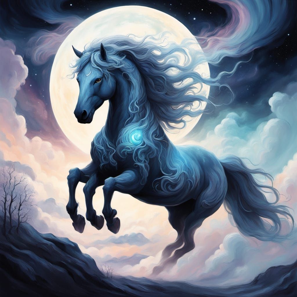 Sleipnir Galloping Through the Night Sky