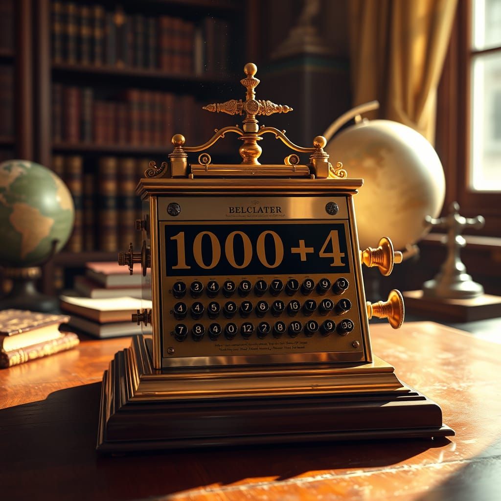 Ornate Calculator Adds Up in Vintage Study Photograph