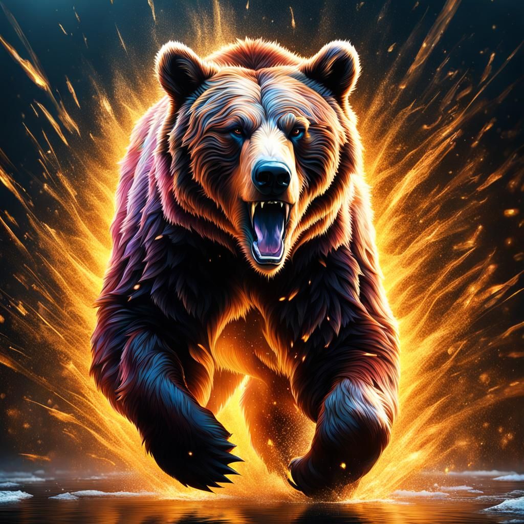 Armored Grizzly Bear Running Through Darkness