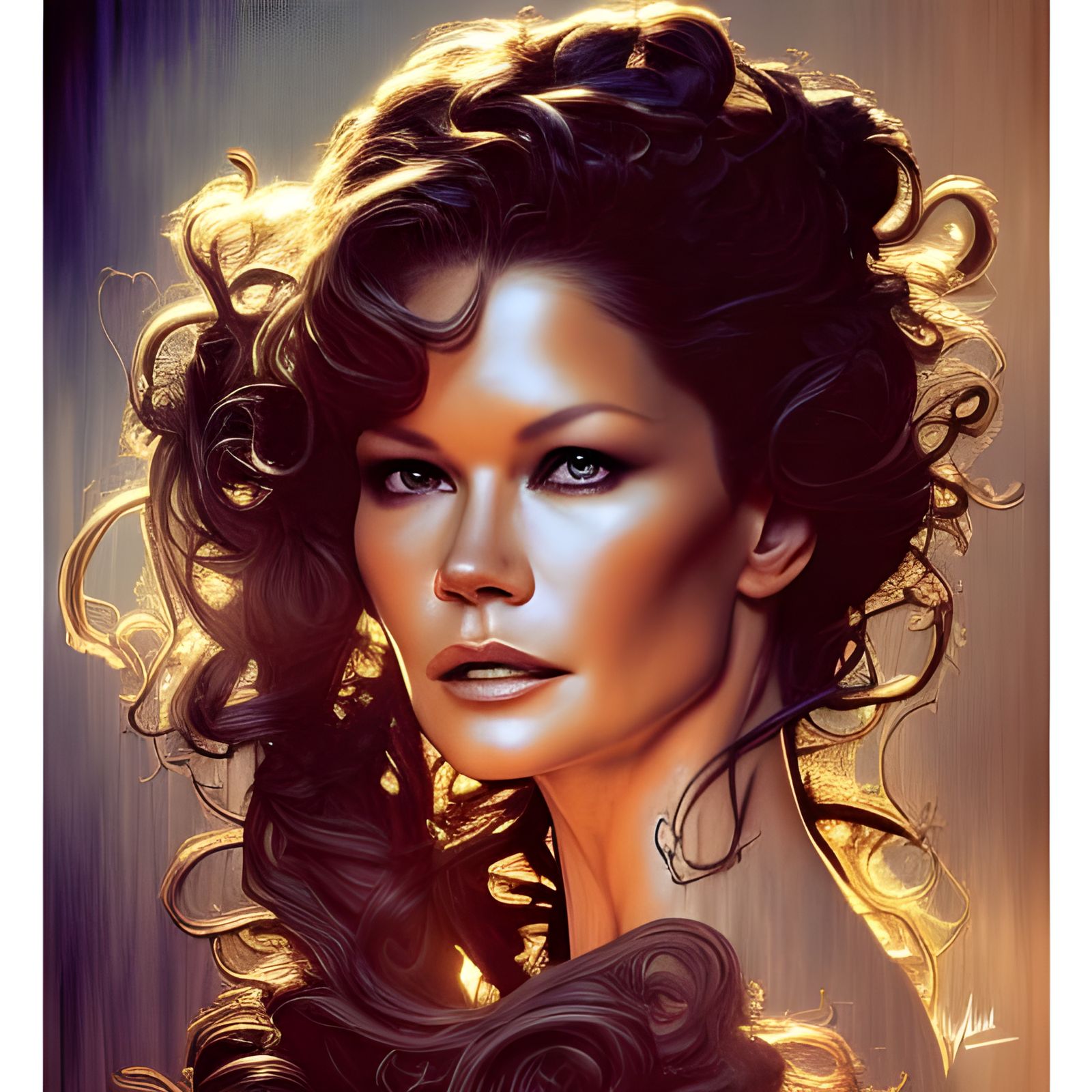 Catherine Zeta-Jones Rococo Portrait in Dark Colors