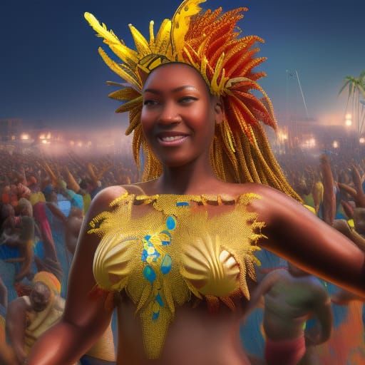 Brazilian Carnival Performer in Hyperrealistic 3D Rendering
