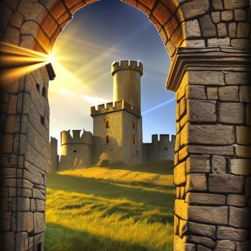 Sunlit Medieval Castle with Detailed Architecture