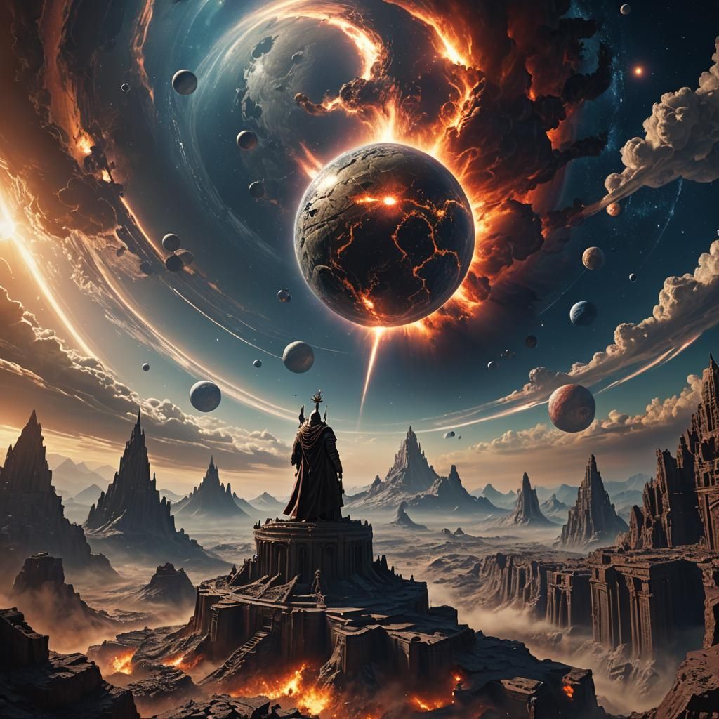 Godlike Figure Conjuring Celestial Body as Detailed Matte Pa...