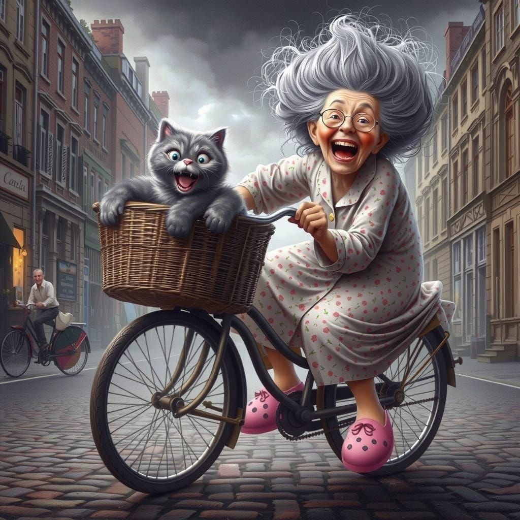 Whimsical Granny in a Surreal Garden