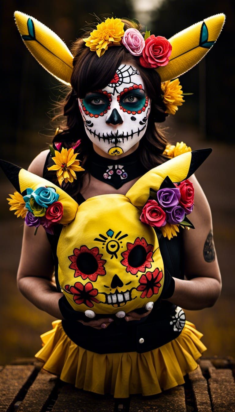 Day of the Dead Pokemon Trainer and Pikachu