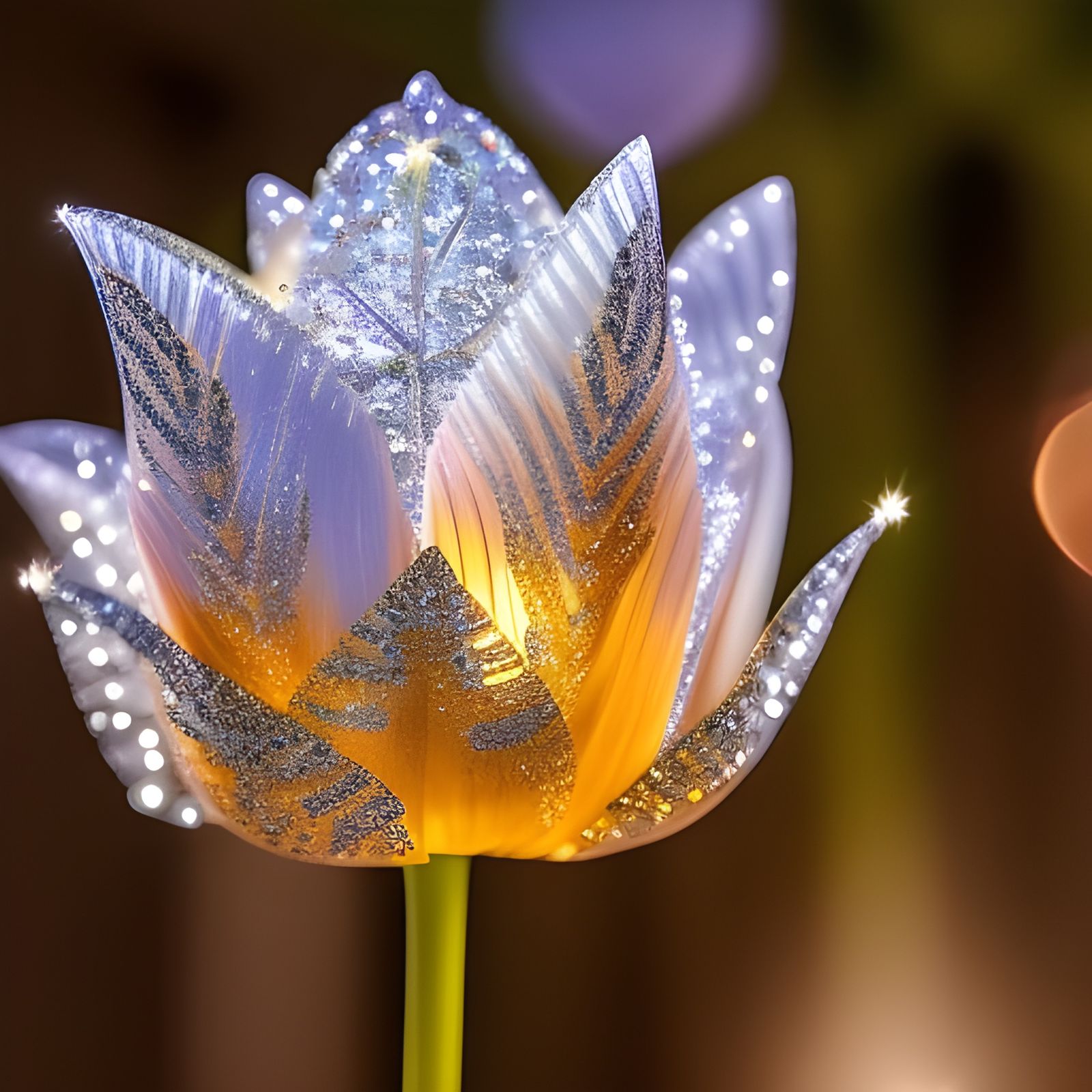 Luminescent Crystal Tulip: Intricate Micro Photography