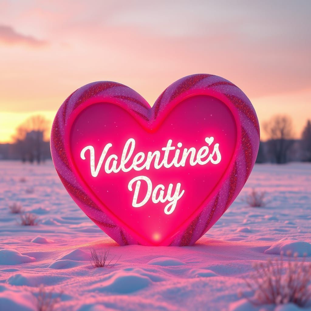 Surreal Candy Land Sculpture in Snowy Sunset