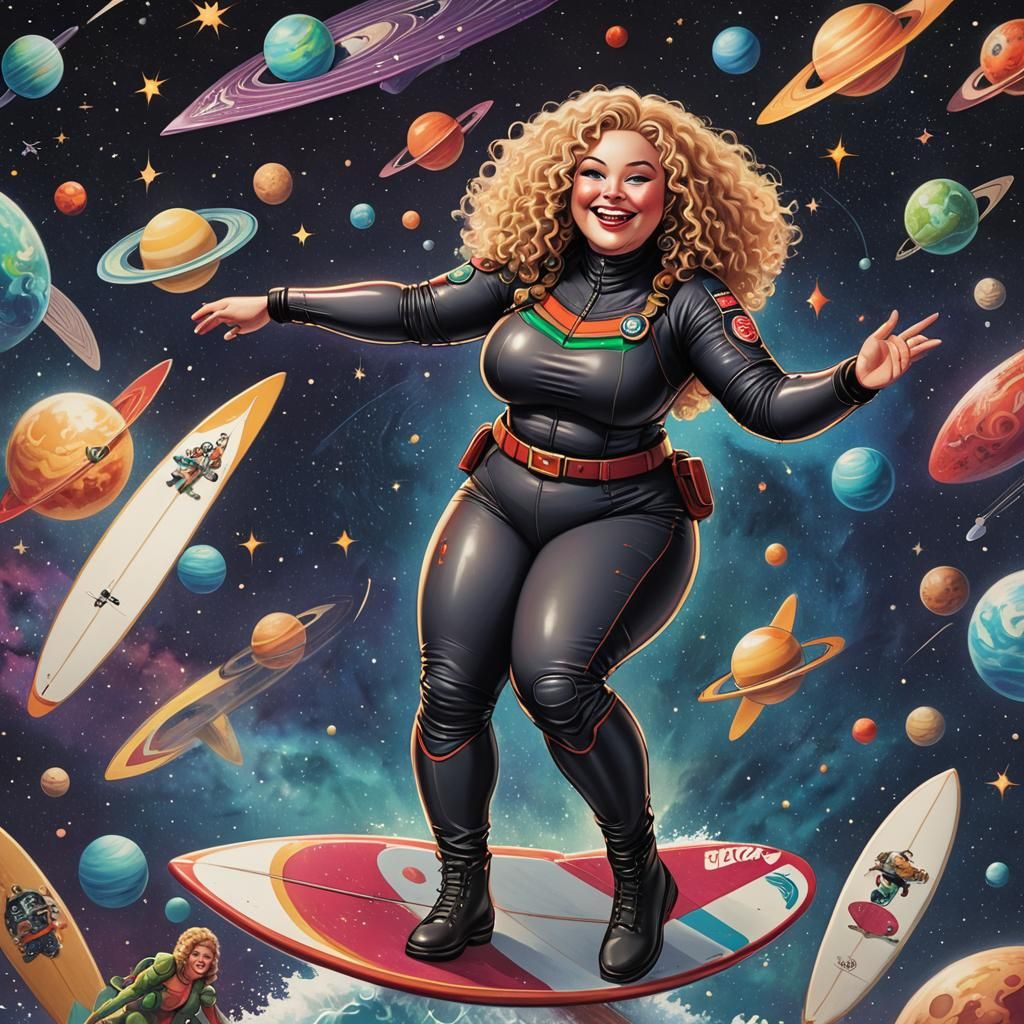 Martian Surfer Girl Rides a Wave in Space