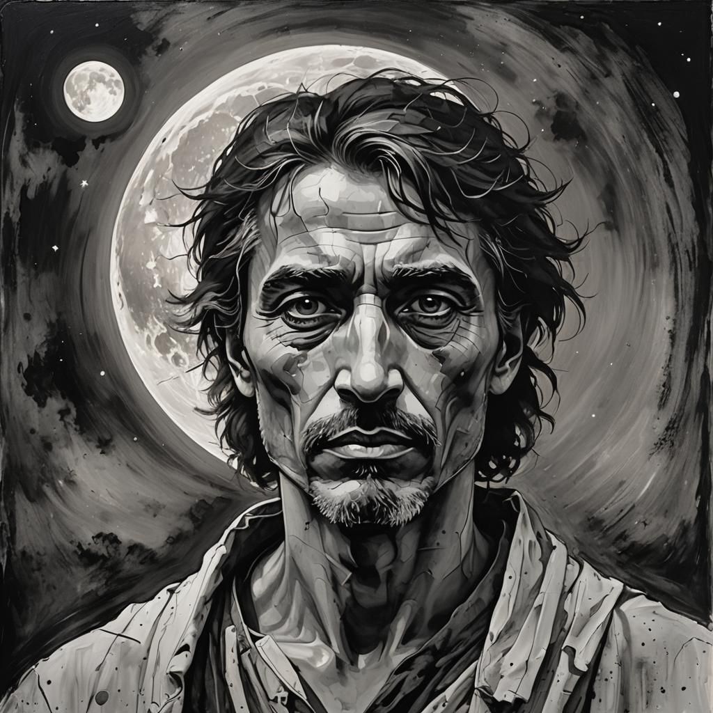 Poet's Face in Moonlight: Abstract Art Portrait