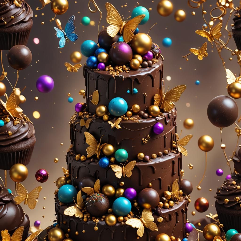 Fantasy Chocolate Cake with Golden Accents