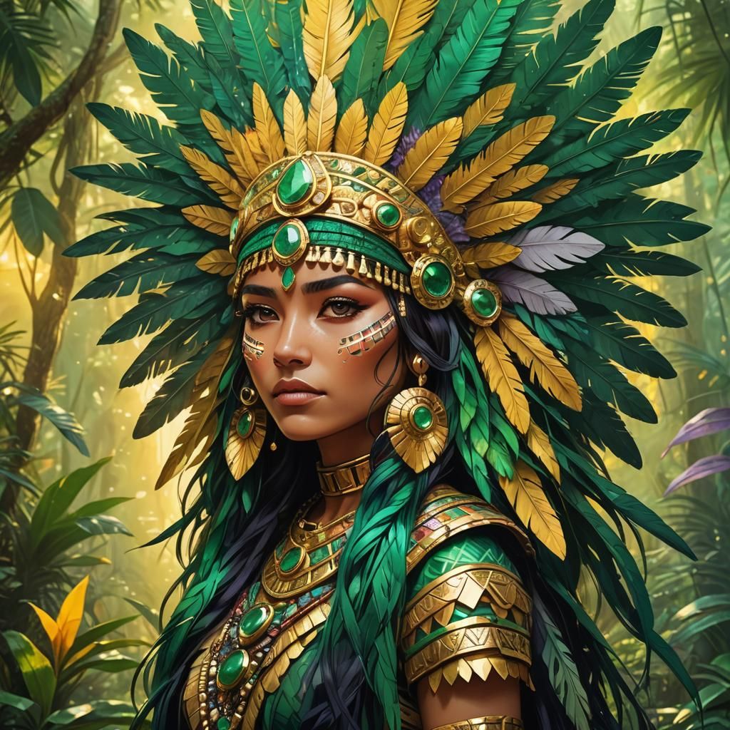 Aztec Girl in Mystical Jungle, Anime Manga Style