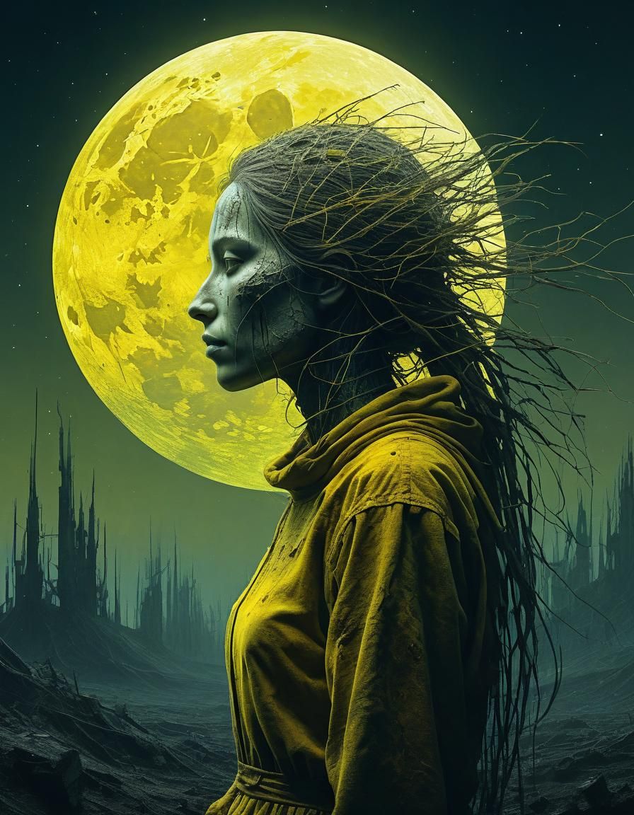 Ethereal Moonlit Abstract Art in Yellow