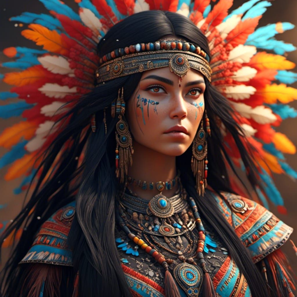 Beautiful Native American Woman in Detailed Matte Painting