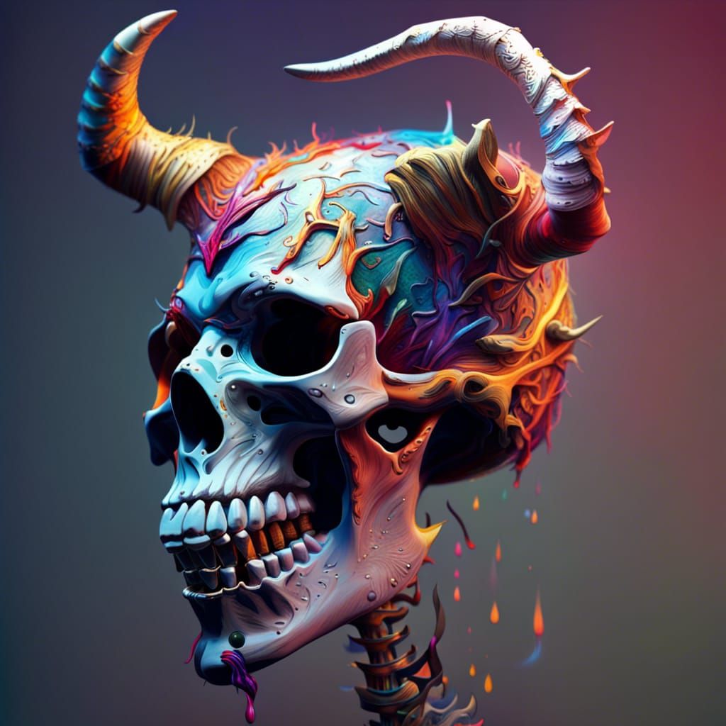 Horned Skeleton in Hyperrealistic Splash Art Style