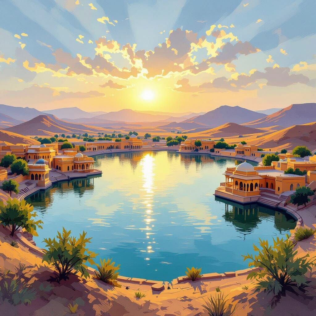 Vibrant Gadisar Lake in Jaisalmer During Golden Hour