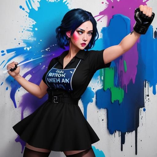 Woman Ready to Punch in Graffiti Street Art