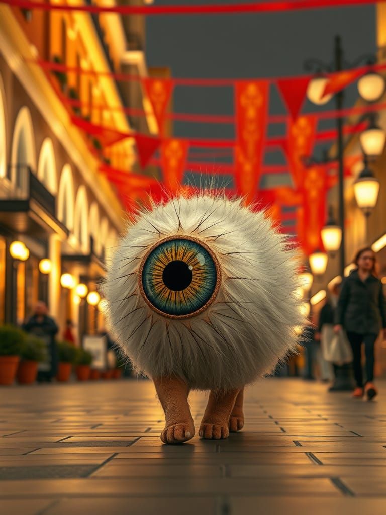 Surreal Eyeball Strolls Through Quiet Plaza