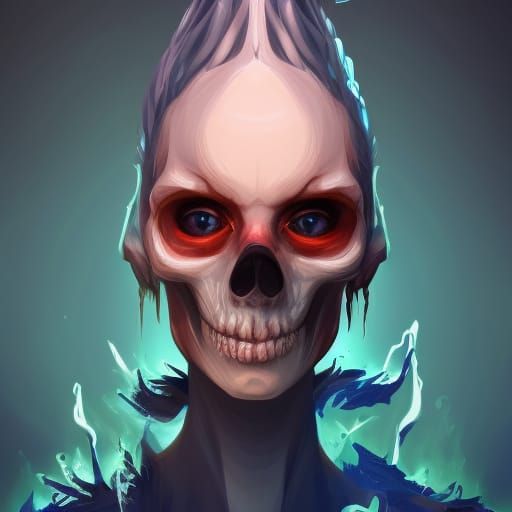 Burning Skeleton Sorceress Portrait in Gouache Illustration