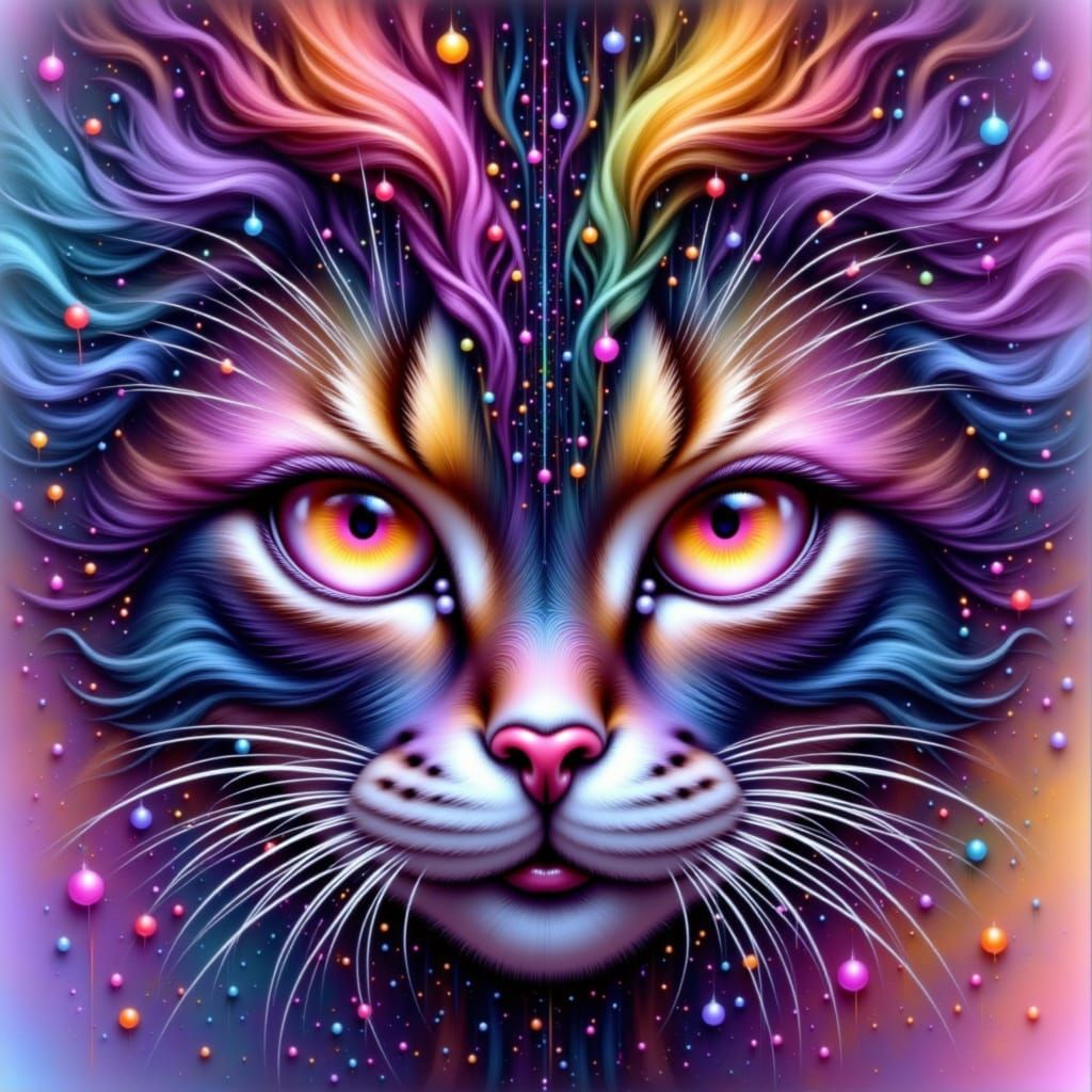 Glamorous Black Cat Salem With Rainbow Hair