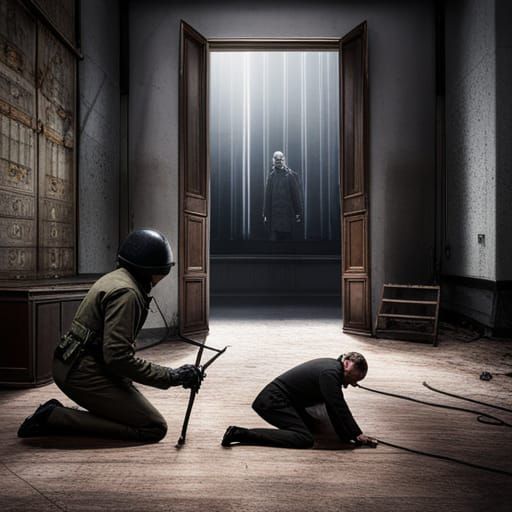 Military Officer Confronts Giant Spider: Detailed Matte Pain...