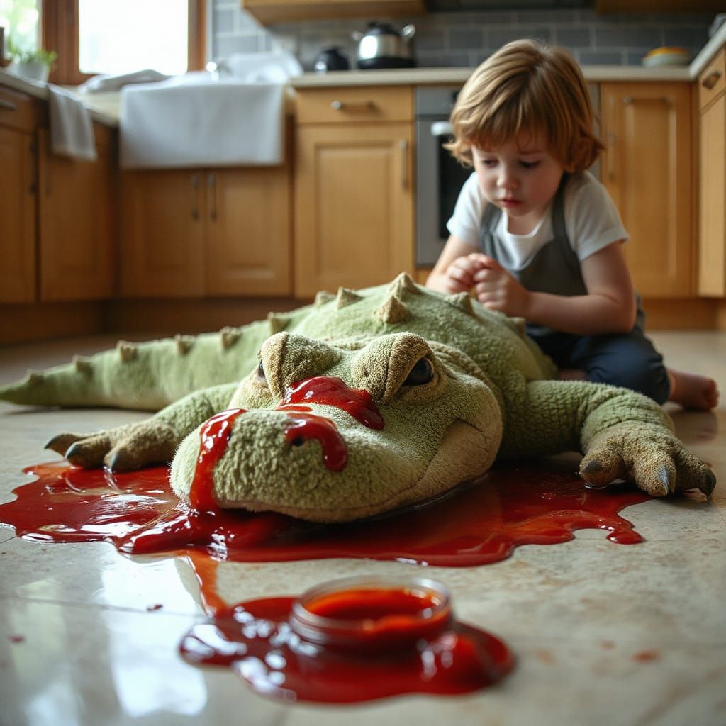 Comical Toy Crocodile Covered in Jam