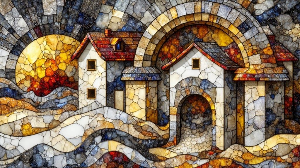 Surreal Paper Bird Houses in Digital Collage Style