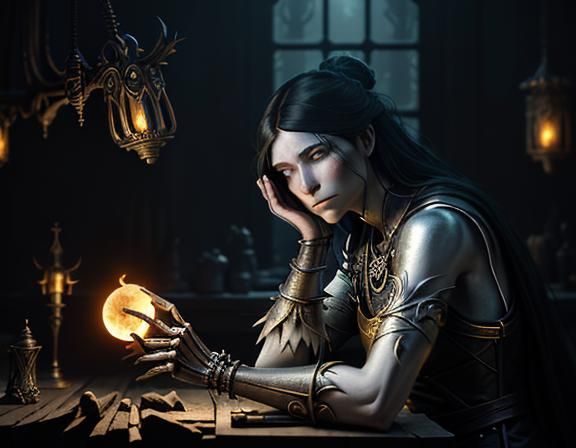 Furry Skeleton Repairs Bone: Dark Fantasy Concept Art