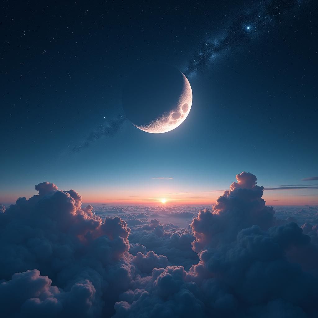 Crescent Moon in Starry Galaxy Digital Painting