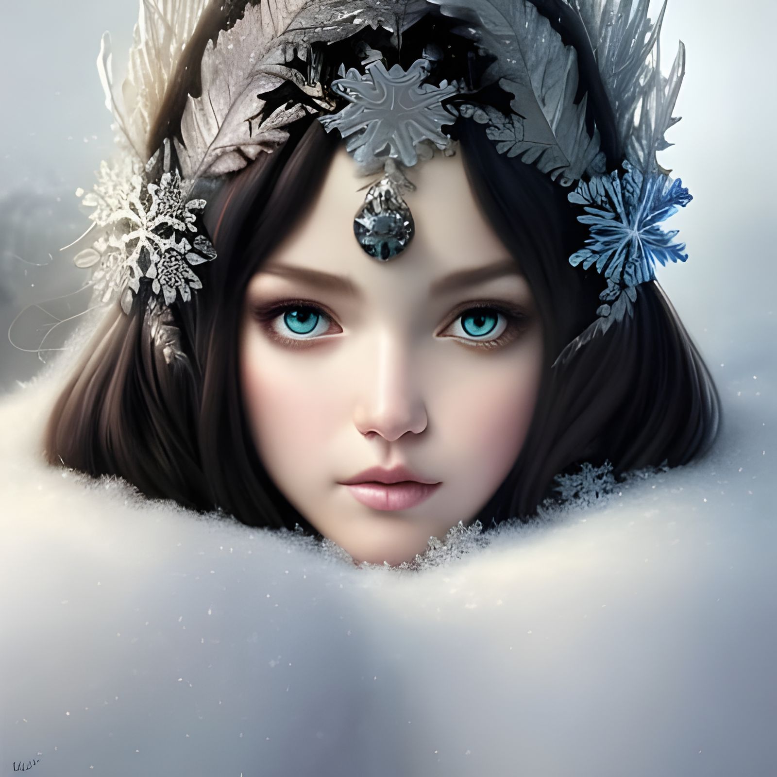 Stunning Snow Princess Portrait in Digital Art Style