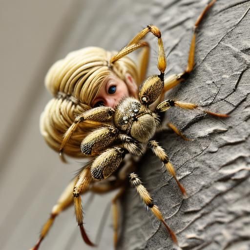 Miniature Woman Caught in Spider's Web