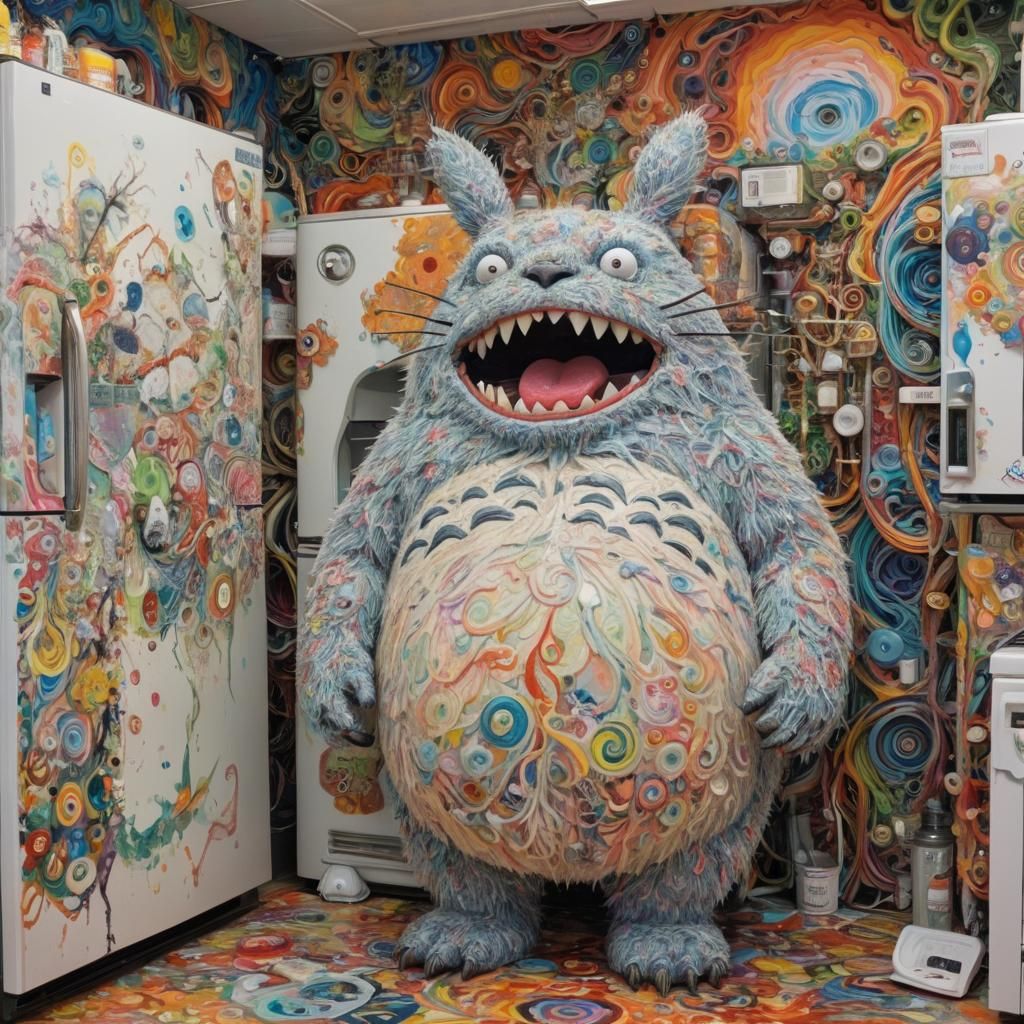Totoro-Yeti Hybrid in Psychedelic Post-Impressionist Style