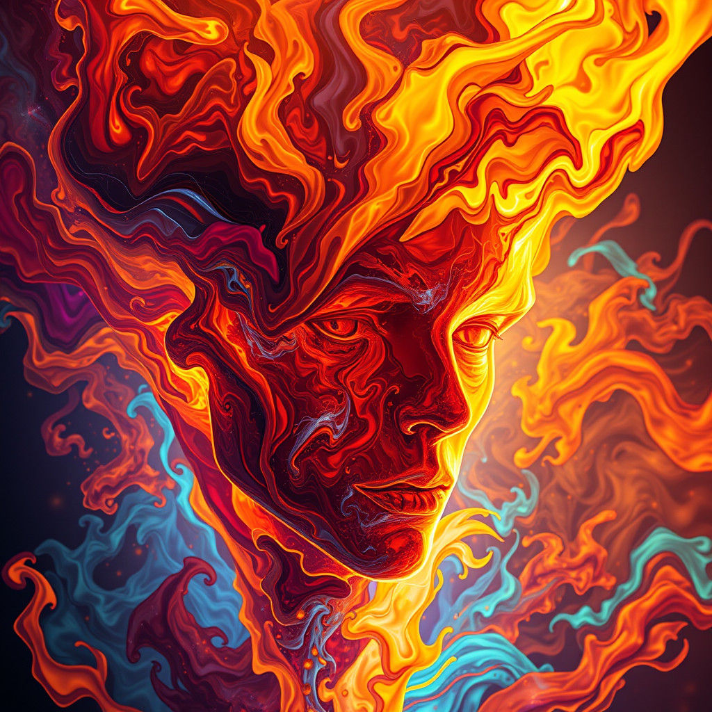 Abstract Flames Morphing into Dreamlike Geometric Paintings