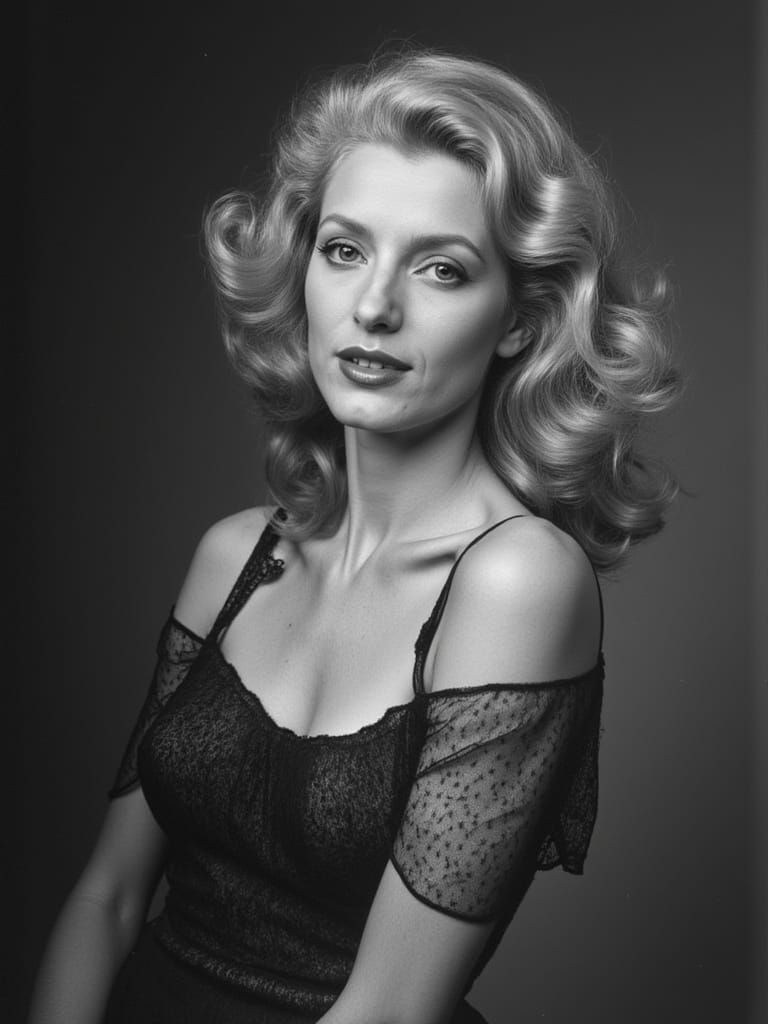 1950s Pin-Up Woman in Bold BW Portrait