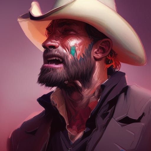 Demonic Cowboy Portrait in Hyperdetailed Concept Art