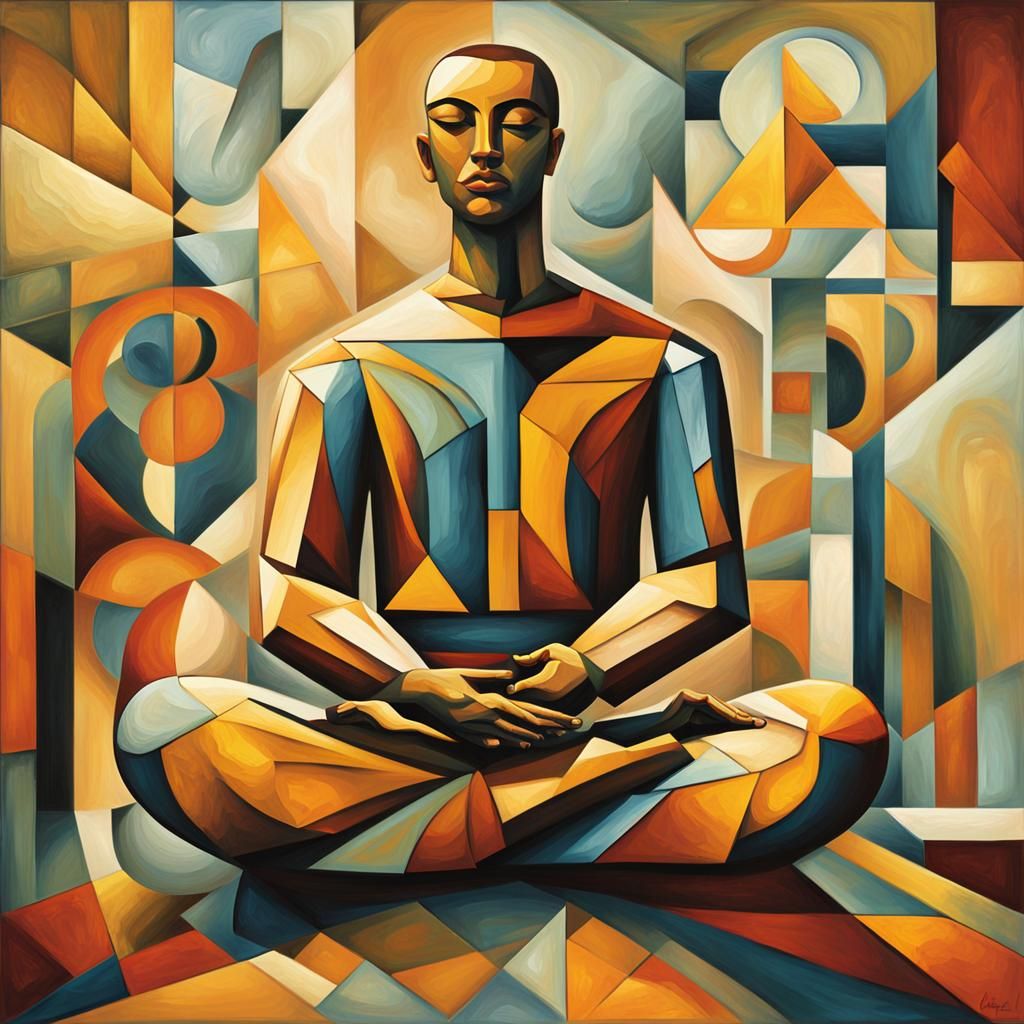 Cubist Figure in Lotus Position: Geometric Fauvist Art