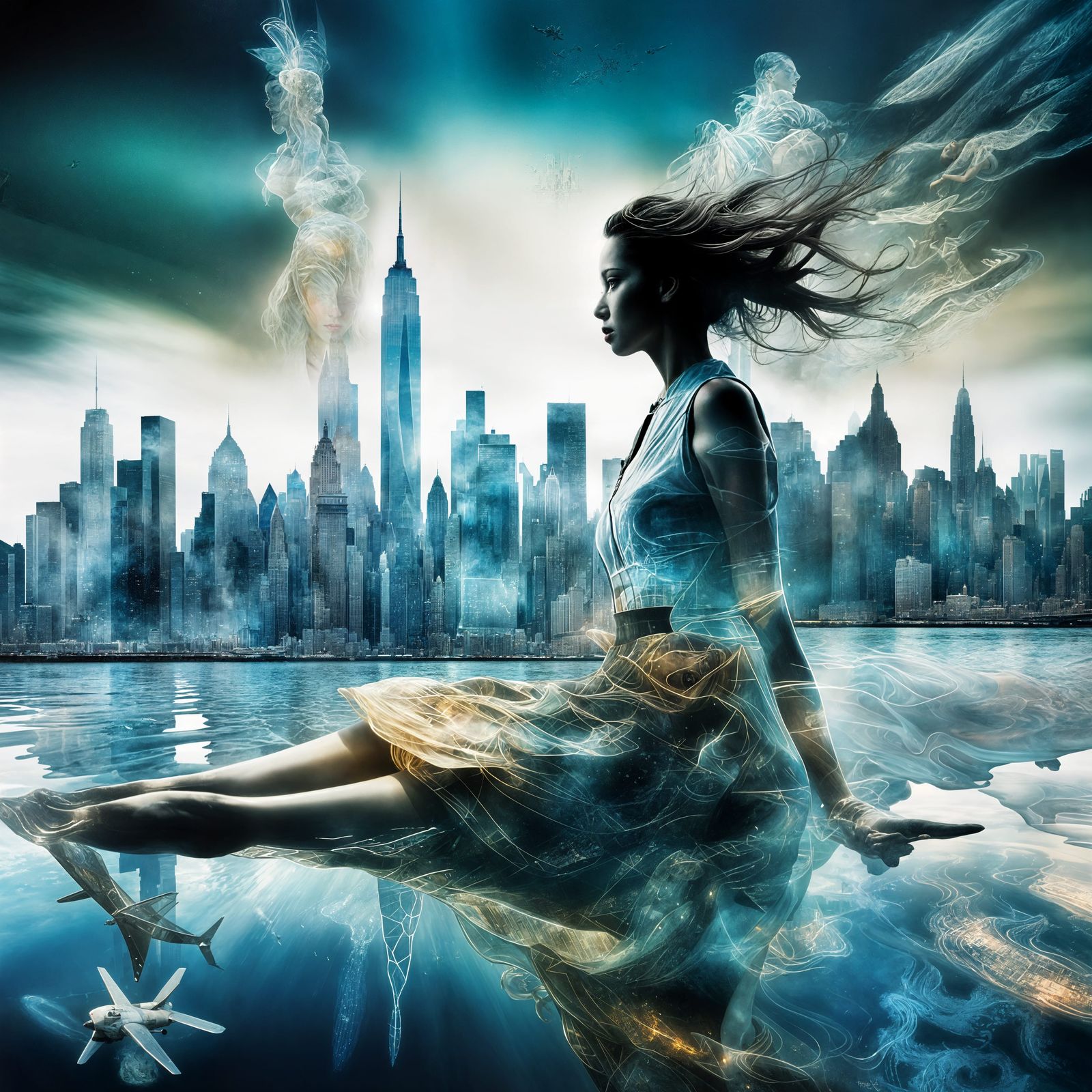 Underwater Manhattan Holographic Double Exposure Art