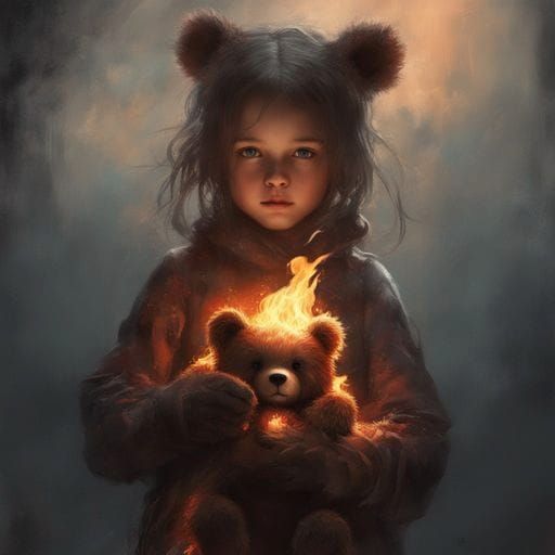 Burning Teddy Bear Dark Fantasy Artwork