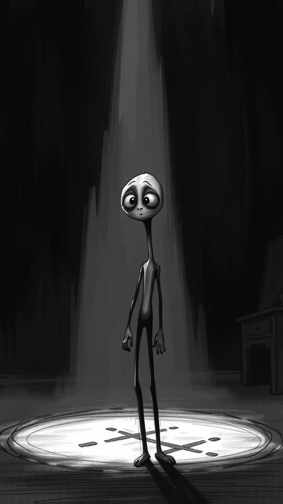 Somber Surreal Creature in High-Contrast Black and White Art