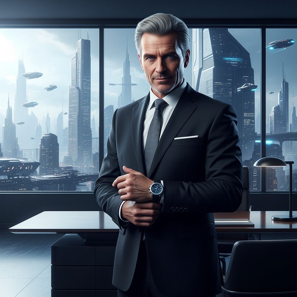 Confident Corporate Man Portrait in Futuristic 3D Style